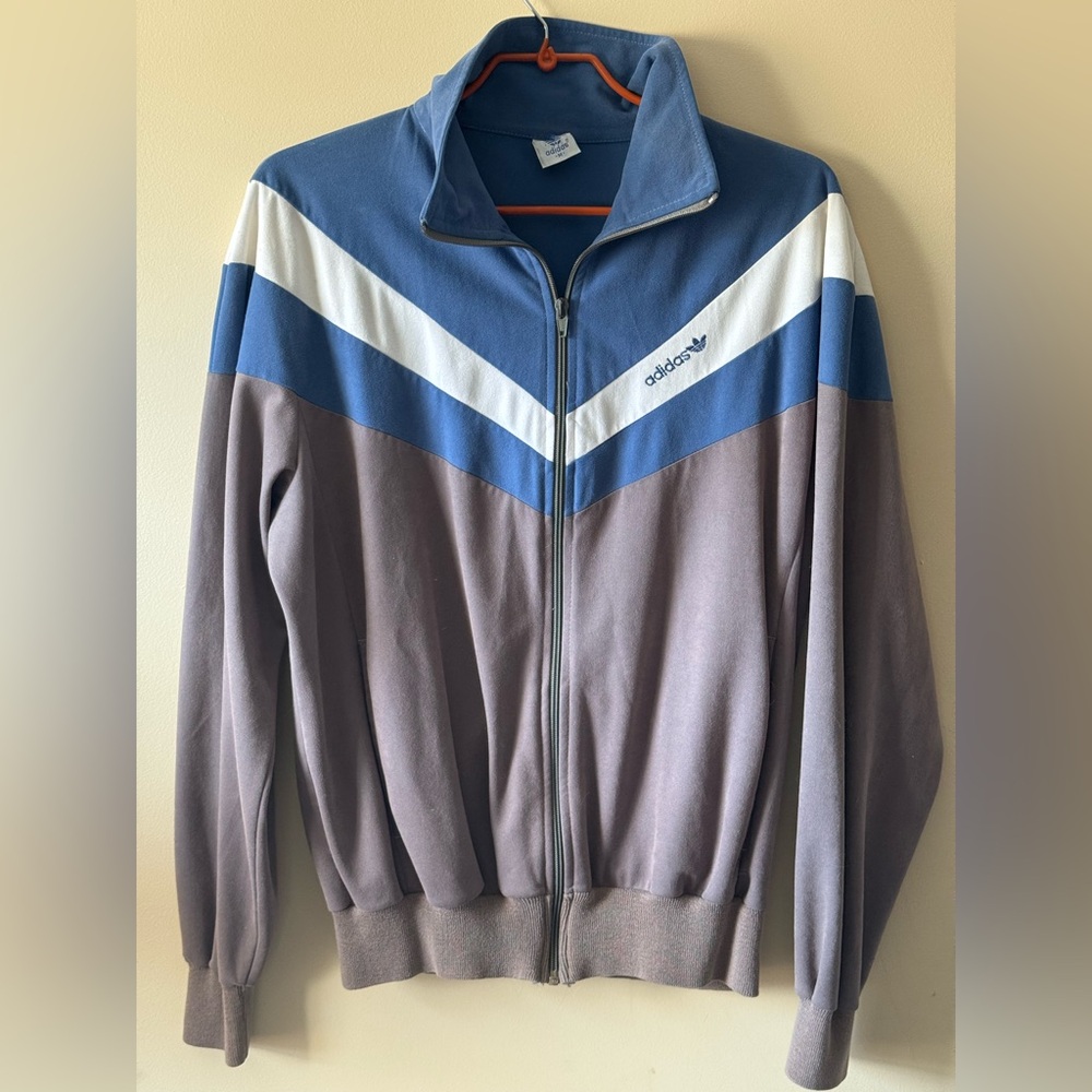 Vintage Adidas Men's Blue and Gray warm-up Jacket